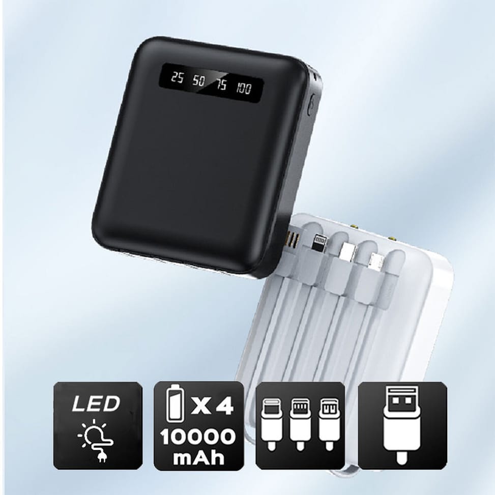 Akashi Batterie de Secours 10000 mAh 4 Câbles (Noir) — image 2