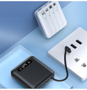 Akashi Batterie de Secours 10000 mAh 4 Câbles (Noir)