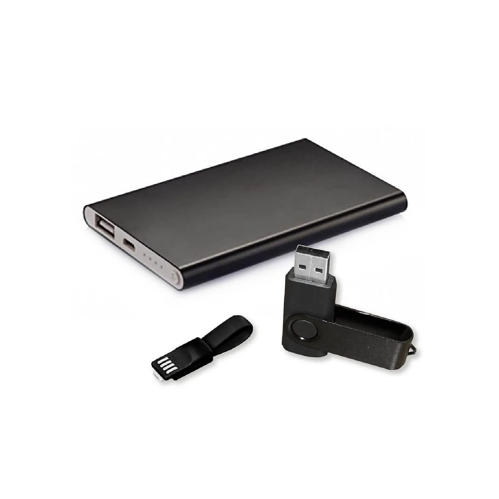 Polaroid - Set batterie externe en cuir 4000mAh, câble 2-en-1 et clé USB 4GO - PO1980-133 - Noir — image 2