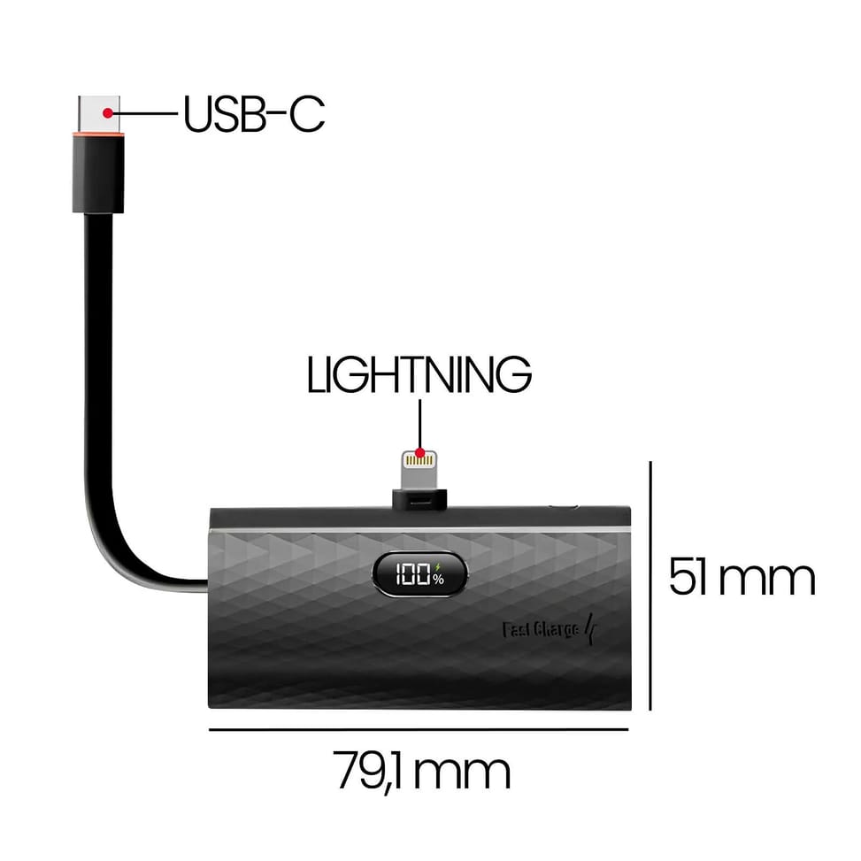 Forcell Chargeur Externe 5000mAh Connecteurs iPhone Lightning et USB C 20W Noir — image 5