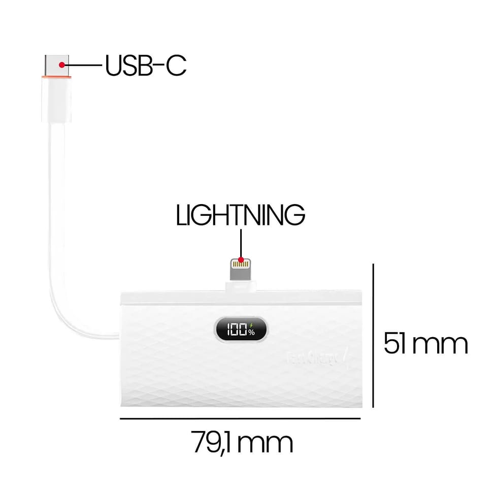 Forcell Chargeur Externe 5000mAh Connecteurs iPhone Lightning et USB C 20W Blanc — image 5
