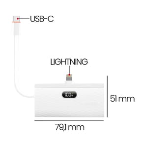 Forcell Chargeur Externe 5000mAh Connecteurs iPhone Lightning et USB C 20W Blanc — image 5