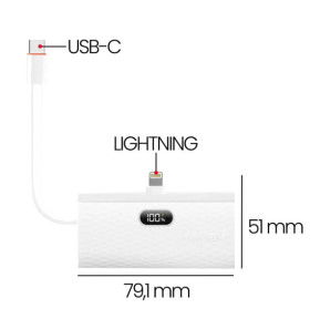 Forcell Chargeur Externe 5000mAh Connecteurs iPhone Lightning et USB C 20W Blanc