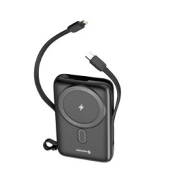 Swissten Powerbank MagSafe 10000mAh Câbles USB-C + Lightning intégrés Écran LCD Noir