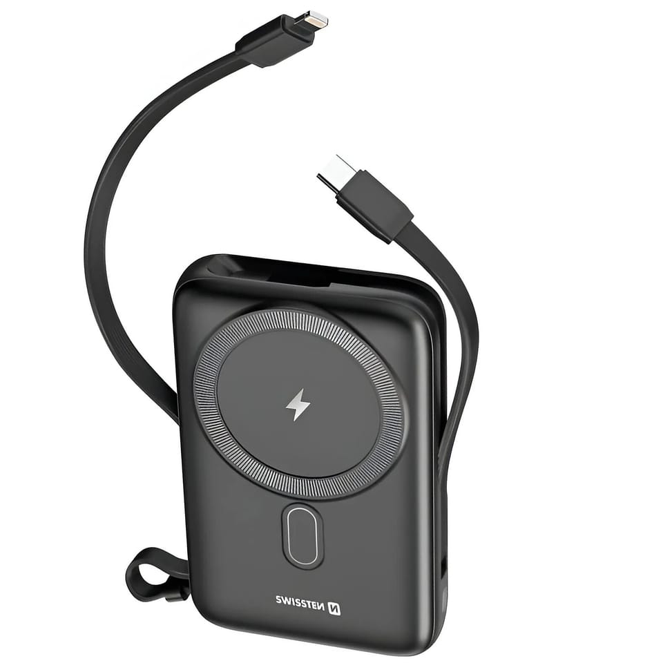 Swissten Powerbank MagSafe 10000mAh Câbles USB-C + Lightning intégrés Écran LCD Noir — image 2