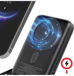Swissten Powerbank MagSafe 10000mAh Câbles USB-C + Lightning intégrés Écran LCD Noir
