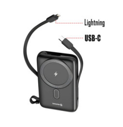 Swissten Powerbank MagSafe 10000mAh Câbles USB-C + Lightning intégrés Écran LCD Noir