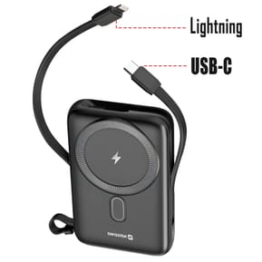 Swissten Powerbank MagSafe 10000mAh Câbles USB-C + Lightning intégrés Écran LCD Noir — image 4