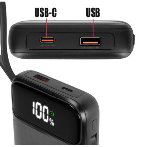 Swissten Powerbank MagSafe 10000mAh Câbles USB-C + Lightning intégrés Écran LCD Noir