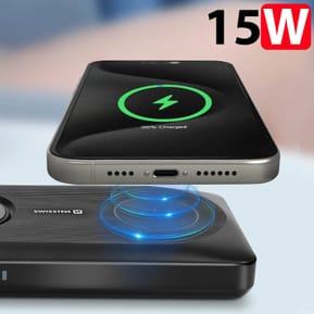 Swissten Batterie Externe sans fil 15W pour iPhone et Apple Watch, USB + USB-C Noir — image 3