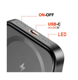 Swissten Batterie Externe MagSafe 5000mAh + USB-C 20W Béquille Support Vidéo Noir
