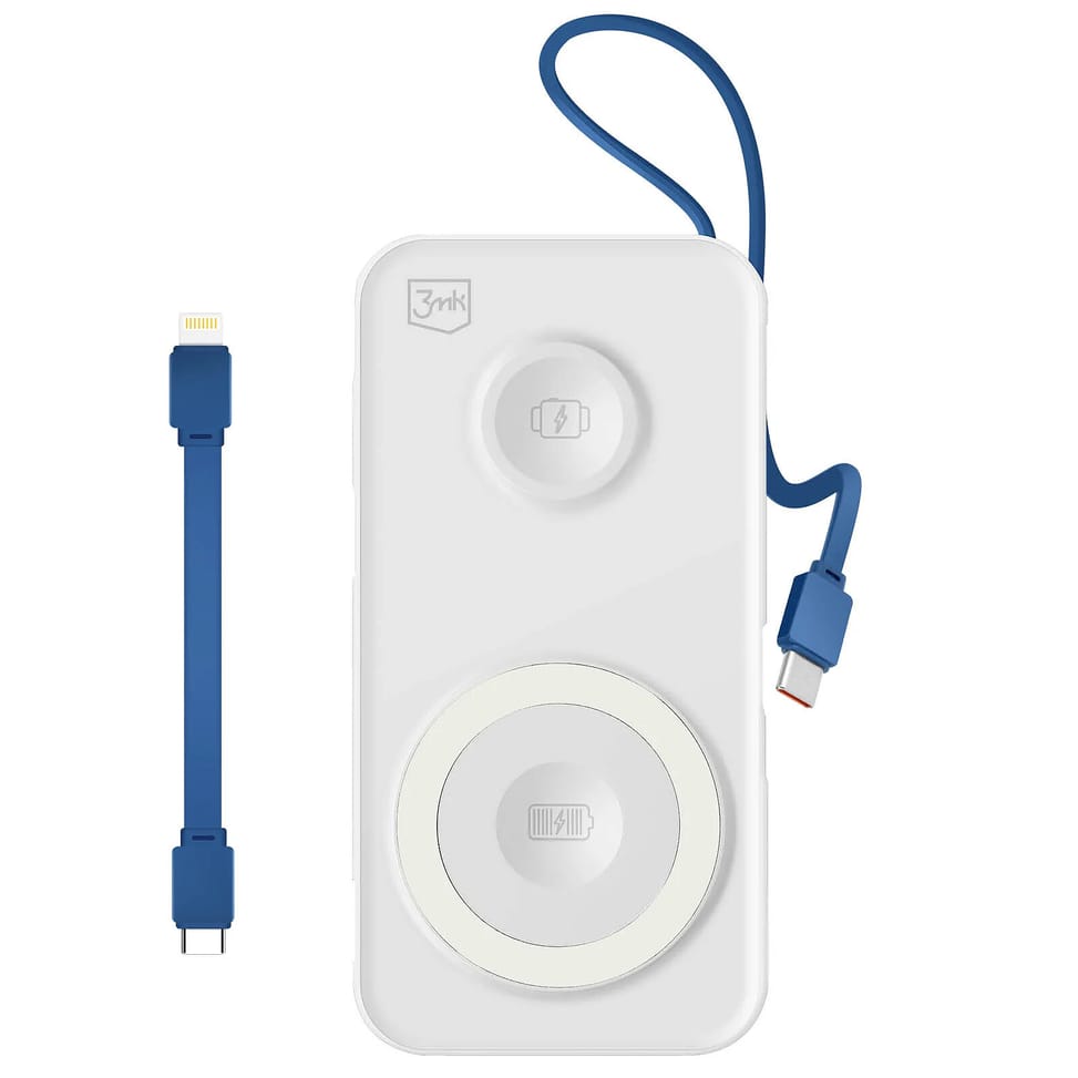 3mk Chargeur de Secours MagSafe 10000 mAh avec Câble Lightning et USB C Blanc — image 2