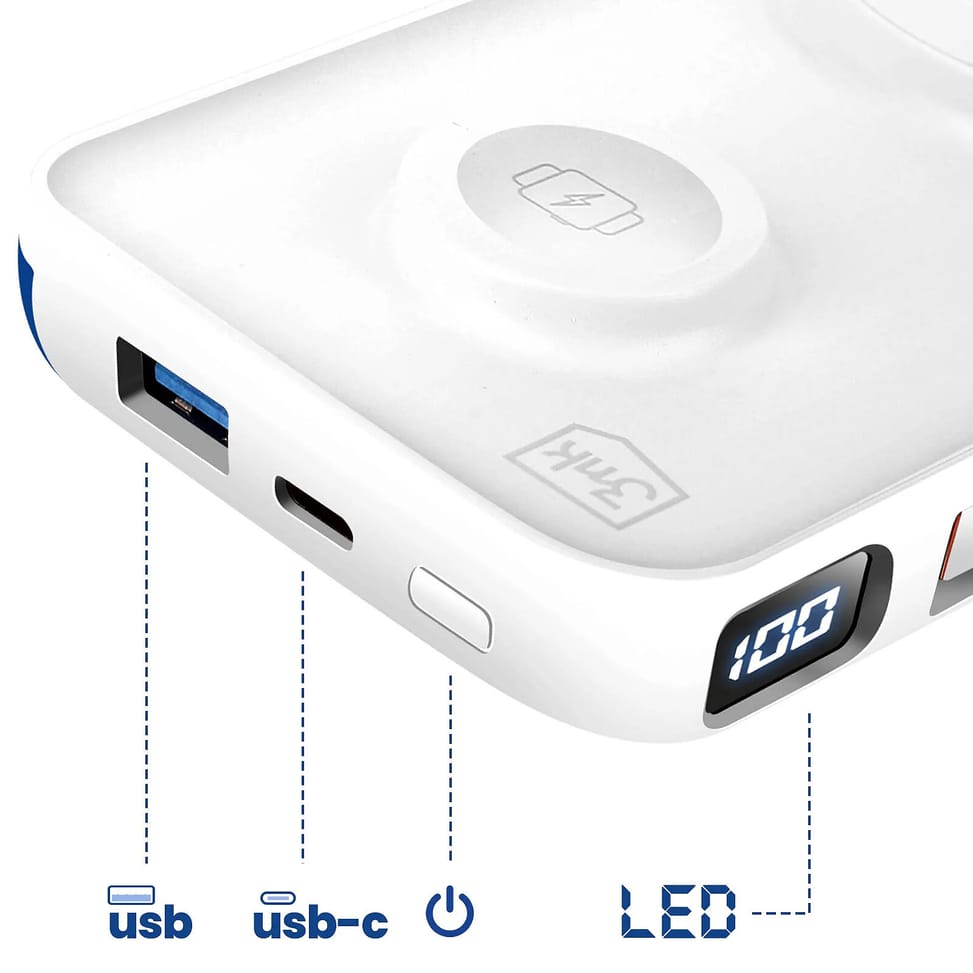 3mk Chargeur de Secours MagSafe 10000 mAh avec Câble Lightning et USB C Blanc — image 5