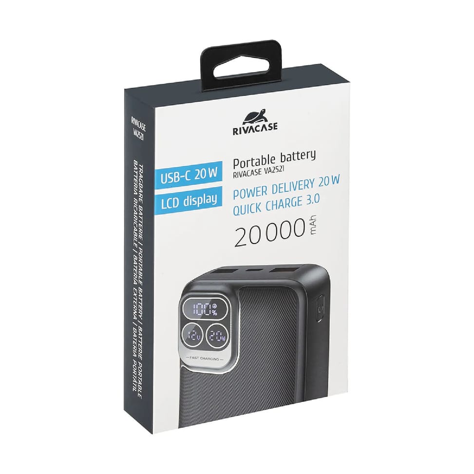Rivacase Powerbank VA2521 20000mAh 2 USB-A/USB-C QC 3.0/PD 20W avec Affichage Numérique Noir — image 3