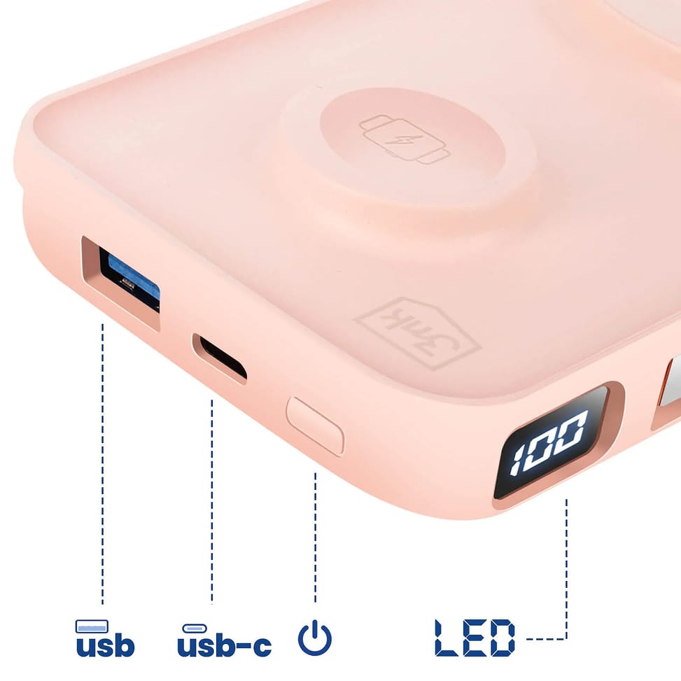 3mk Chargeur de Secours MagSafe 10000 mAh avec Câble Lightning et USB C Rose — image 5