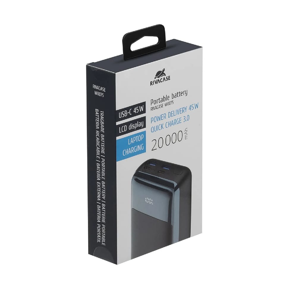 Rivacase Powerbank 20000mAh 2 USB-A/USB-C/Laptop QC 3.0/PD 45W avec Affichage Numérique Noir — image 3