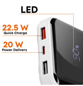 LinQ Batterie de Secours 10000 mAh avec Câbles Lightning et USB type C Blanc