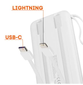 LinQ Batterie de Secours 10000 mAh avec Câbles Lightning et USB type C Blanc