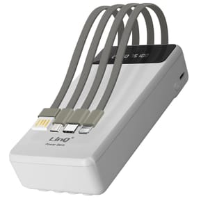 LinQ Batterie Secours 25800mAh Câble 4 en 1 Amovible et Sortie USB Compact Blanc