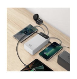 LinQ Batterie Secours 25800mAh Câble 4 en 1 Amovible et Sortie USB Compact Blanc