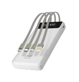 LinQ Batterie Secours 15000mAh Câble 4 en 1 Amovible et Sortie USB Compact blanc