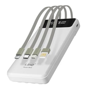LinQ Batterie Secours 15000mAh Câble 4 en 1 Amovible et Sortie USB Compact blanc