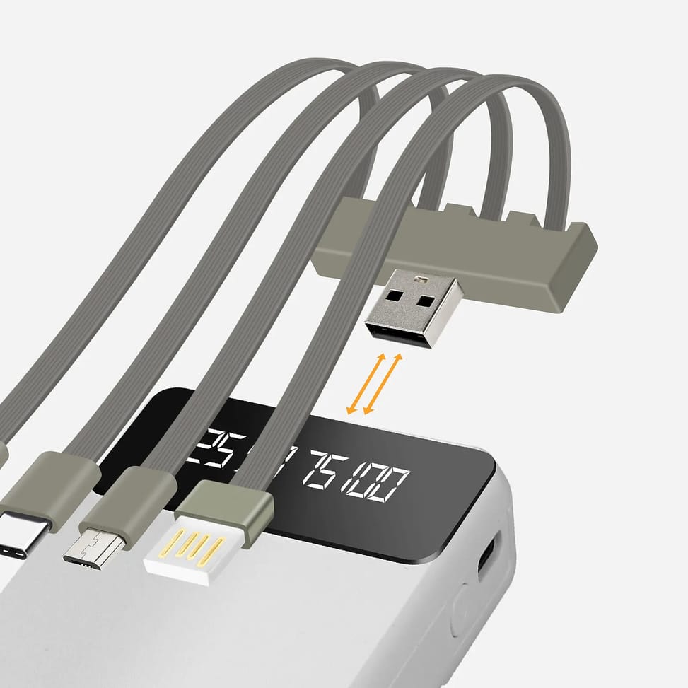 LinQ Batterie Secours 15000mAh Câble 4 en 1 Amovible et Sortie USB Compact blanc — image 3