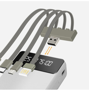 LinQ Batterie Secours 15000mAh Câble 4 en 1 Amovible et Sortie USB Compact blanc