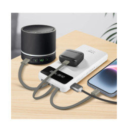 LinQ Batterie Secours 15000mAh Câble 4 en 1 Amovible et Sortie USB Compact blanc