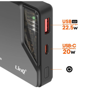 LinQ Batterie Externe iPhone MagSafe 15000mAh + USB-C 20W + USB 22.5W Noir