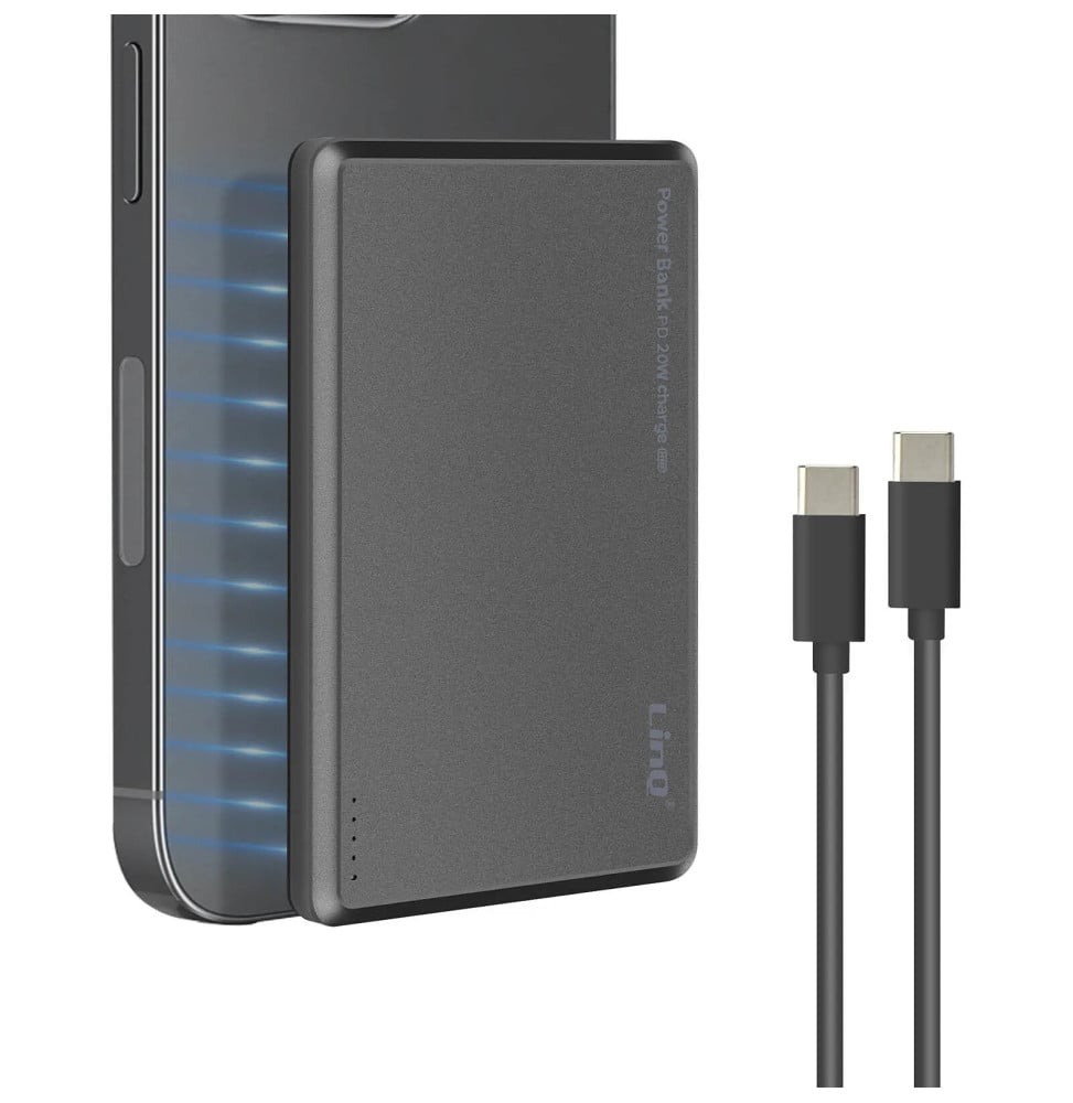 LinQ Batterie Externe iPhone MagSafe 8000mAh + USB-C 20W avec Câble USB-C Gris