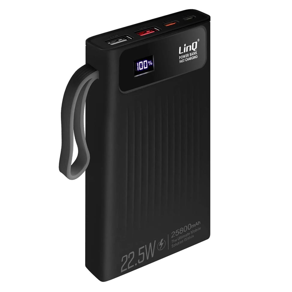 LinQ Batterie Secours 25800mAh Câble 4 en 1 Port USB 22.5W et USB C 20W noir — image 2
