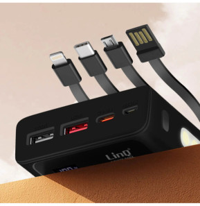 LinQ Batterie Secours 25800mAh Câble 4 en 1 Port USB 22.5W et USB C 20W noir