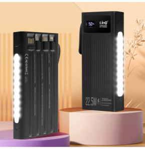 LinQ Batterie Secours 25800mAh Câble 4 en 1 Port USB 22.5W et USB C 20W noir