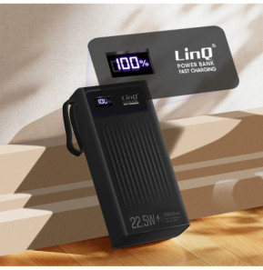 LinQ Batterie Secours 25800mAh Câble 4 en 1 Port USB 22.5W et USB C 20W noir