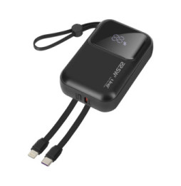 LinQ Batterie Externe 10000mAh + Câbles Lightning et USB C Compact Noir