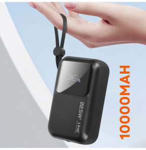 LinQ Batterie Externe 10000mAh + Câbles Lightning et USB C Compact Noir