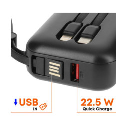 LinQ Batterie Externe 10000mAh + Câbles Lightning et USB C Compact Noir