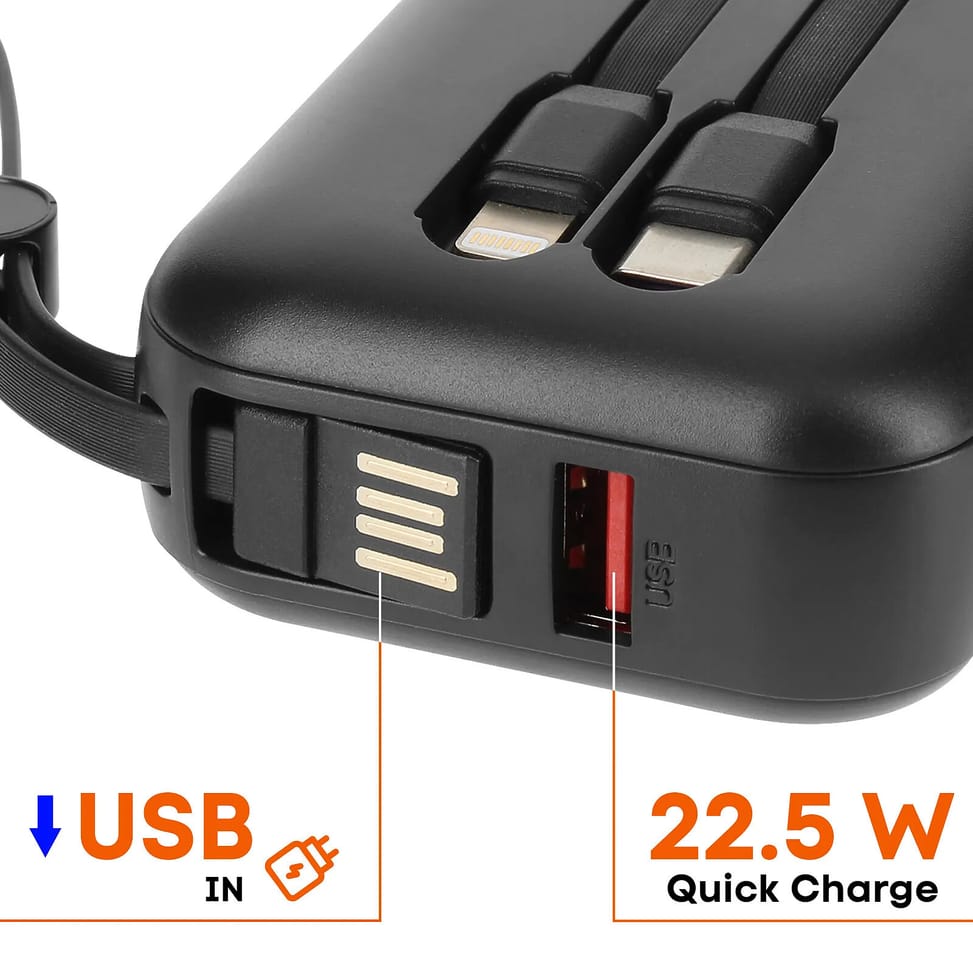 LinQ Batterie Externe 10000mAh + Câbles Lightning et USB C Compact Noir — image 4