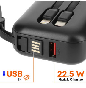 LinQ Batterie Externe 10000mAh + Câbles Lightning et USB C Compact Noir