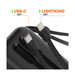 LinQ Batterie Externe 10000mAh + Câbles Lightning et USB C Compact Noir