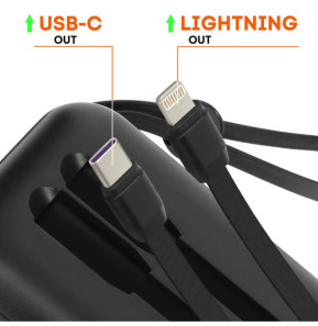 LinQ Batterie Externe 10000mAh + Câbles Lightning et USB C Compact Noir