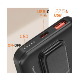 LinQ Batterie Externe iPhone MagSafe 10000mAh USB-C 15W + USB 22.5W Support Noir