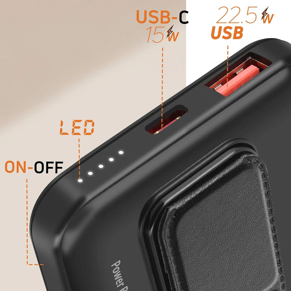 LinQ Batterie Externe iPhone MagSafe 10000mAh USB-C 15W + USB 22.5W Support Noir — image 4