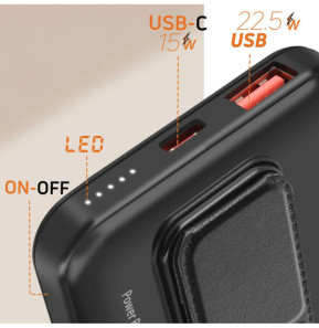 LinQ Batterie Externe iPhone MagSafe 10000mAh USB-C 15W + USB 22.5W Support Noir