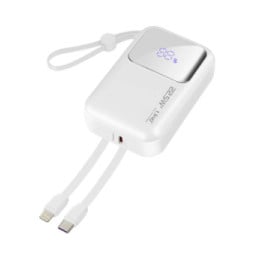 LinQ Batterie Externe 10000mAh + Câbles Lightning et USB C Compact Blanc