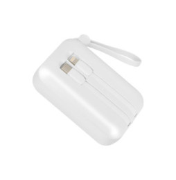 LinQ Batterie Externe 10000mAh + Câbles Lightning et USB C Compact Blanc