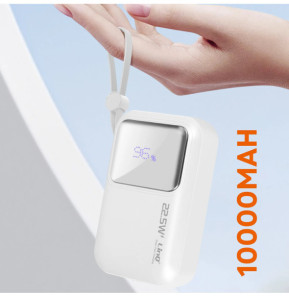 LinQ Batterie Externe 10000mAh + Câbles Lightning et USB C Compact Blanc