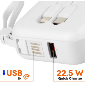 LinQ Batterie Externe 10000mAh + Câbles Lightning et USB C Compact Blanc