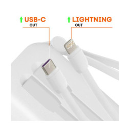 LinQ Batterie Externe 10000mAh + Câbles Lightning et USB C Compact Blanc